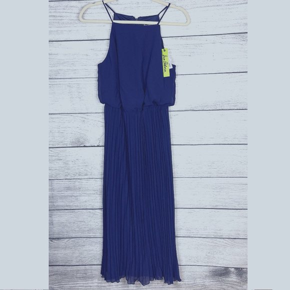 NWT Sam Edelman Navy Sleeveless Blouson Halter Pleated Midi Dress Sz 2 - Picture 1 of 14